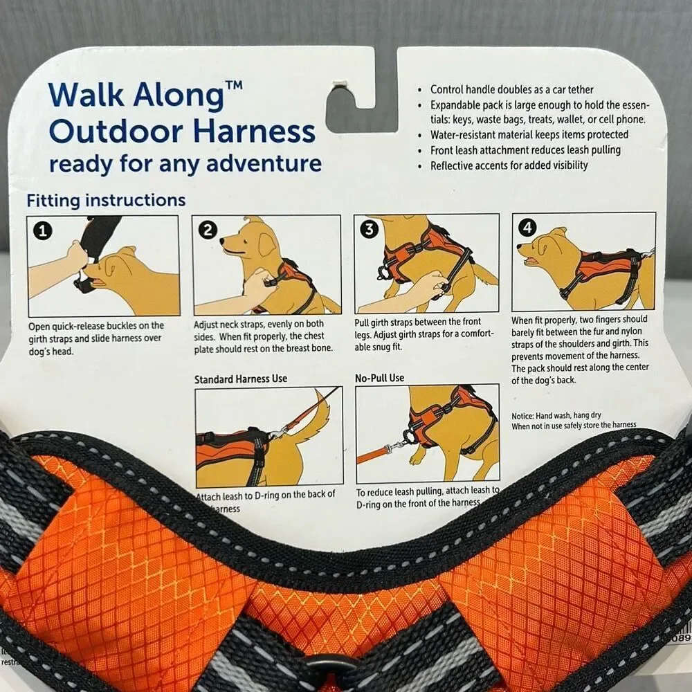 NEW PetSafe Walk Along Outdoor Harness Sz Small Orange Reflective 15-35 lbs